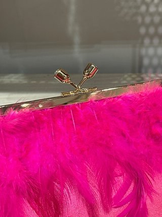 Bolso Clutch Plumas Fucsia y Dorado