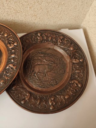 3 Platos antiguos de cobre 37 cm