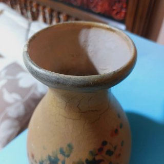 Jarrón antiguo cerámica craquelada floral 31cm
