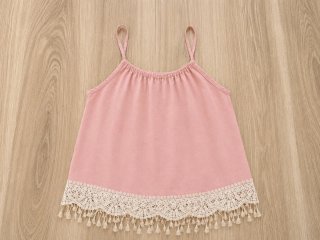 Top sin mangas mujer rosa palo y beige.