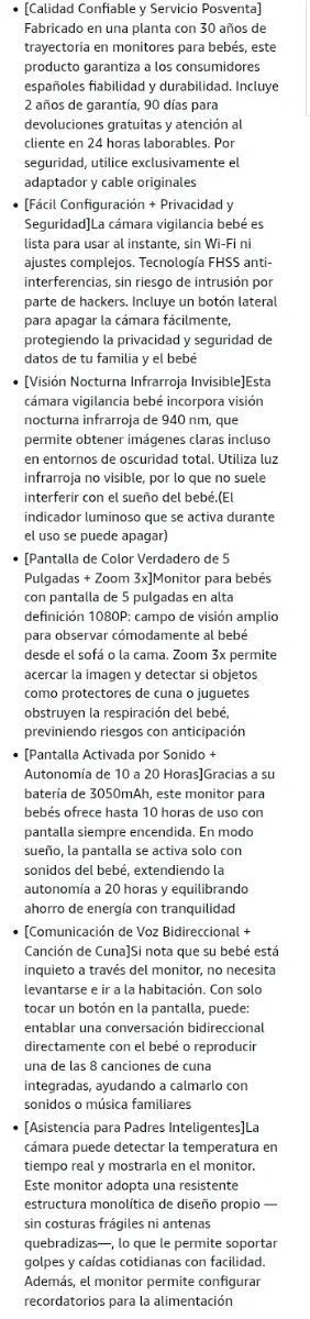 Cámara Vigilancia Bebé 5 Pantalla IPS