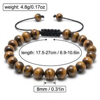 Pulsera Ojo de Tigre Natural 8mm Ajustable