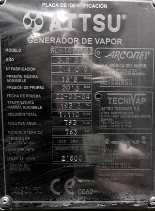 Generador Industrial de Vapor ATTSU RL-1000/2