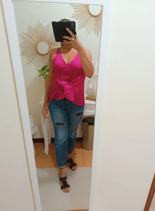 Top lungo fucsia plissettato