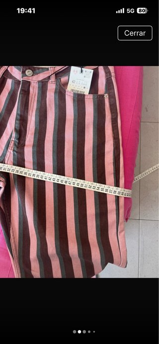 Pantalón Zara T:42 Rayas Marrón y Rosa