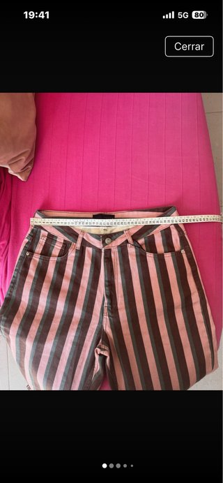 Pantalón Zara T:42 Rayas Marrón y Rosa