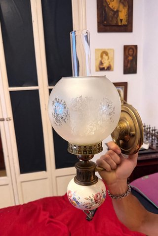 Aplique de pared quinqué bronce cristal cerámica