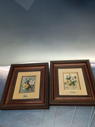 Coppia di quadri con fiori, olio su tela. Bellissimi, 22x20x3 cm