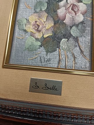 Coppia di quadri con fiori, olio su tela. Bellissimi, 22x20x3 cm