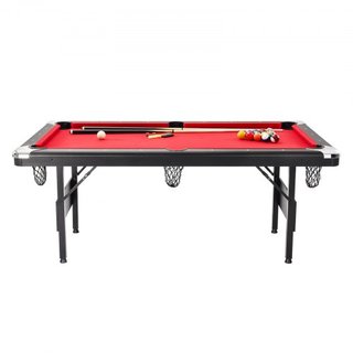 Mesa de Billar, Mesa de Pool de 192 cm, Mesa Plegable Portátil que Ahorra Espacio, Juego de Mesa de Billar Incluye Bolas, Queues, Tizas y Cepillo, Negra con Tela Roja, Perfecta para Sala de Juegos...