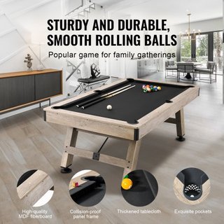 Mesa de Billar, Mesa de Pool de 7 pies, Mesa de Billar Estable con Patas Ajustables, Juego de Mesa de Pool Incluye Bolas, Queues, Tizas y Cepillo, Color Madera con Tela Negra, Perfecta para Sala d...