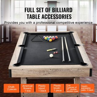 Mesa de Billar, Mesa de Pool de 7 pies, Mesa de Billar Estable con Patas Ajustables, Juego de Mesa de Pool Incluye Bolas, Queues, Tizas y Cepillo, Color Madera con Tela Negra, Perfecta para Sala d...