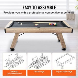 Mesa de Billar, Mesa de Pool de 7 pies, Mesa de Billar Estable con Patas Ajustables, Juego de Mesa de Pool Incluye Bolas, Queues, Tizas y Cepillo, Color Madera con Tela Negra, Perfecta para Sala d...