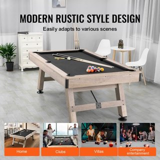 Mesa de Billar, Mesa de Pool de 7 pies, Mesa de Billar Estable con Patas Ajustables, Juego de Mesa de Pool Incluye Bolas, Queues, Tizas y Cepillo, Color Madera con Tela Negra, Perfecta para Sala d...