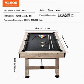 Mesa de Billar, Mesa de Pool de 7 pies, Mesa de Billar Estable con Patas Ajustables, Juego de Mesa de Pool Incluye Bolas, Queues, Tizas y Cepillo, Color Madera con Tela Negra, Perfecta para Sala d...