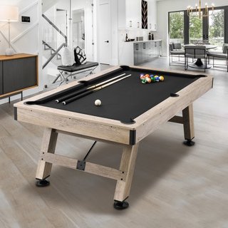 Mesa de Billar, Mesa de Pool de 7 pies, Mesa de Billar Estable con Patas Ajustables, Juego de Mesa de Pool Incluye Bolas, Queues, Tizas y Cepillo, Color Madera con Tela Negra, Perfecta para Sala d...