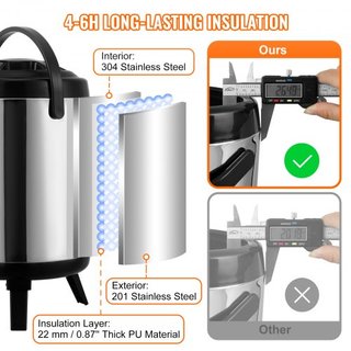 Dispensatore di Bevande Isolato in Acciaio Inox, 1,5 Gal/6 L, Dispenser Termico per Bevande Calde e Fredde con Manico a Rubinetto, Adatto per Tè Caldo, Caffè, Acqua, Ristorante...