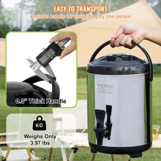 Dispensatore di Bevande Isolato in Acciaio Inox, 1,5 Gal/6 L, Dispenser Termico per Bevande Calde e Fredde con Manico a Rubinetto, Adatto per Tè Caldo, Caffè, Acqua, Ristorante...