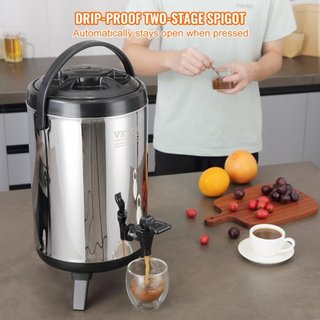 Dispensatore di Bevande Isolato in Acciaio Inox, 2 Gal/7.6 L, Server Termico per Bevande Calde e Fredde con Manico a Rubinetto, Adatto per Tè Caldo, Caffè, Acqua, Ristorante...