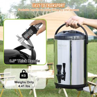 Dispensatore di Bevande Isolato in Acciaio Inox, 2 Gal/7.6 L, Server Termico per Bevande Calde e Fredde con Manico a Rubinetto, Adatto per Tè Caldo, Caffè, Acqua, Ristorante...
