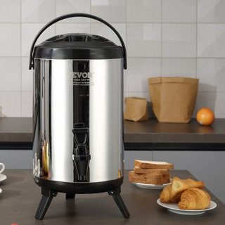 Dispensatore di Bevande Isolato in Acciaio Inox, 2 Gal/7.6 L, Server Termico per Bevande Calde e Fredde con Manico a Rubinetto, Adatto per Tè Caldo, Caffè, Acqua, Ristorante...