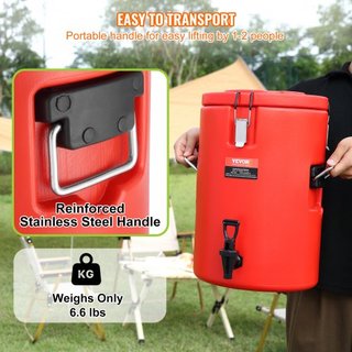 Dispensatore di Bevande Isolato in Acciaio Inox, 4,5 Gal 17,2 L, Distributore Termico Caldo e Freddo con Maniglia, Adatto per Tè Caldo, Caffè, Acqua, Resta...