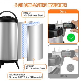 Dispensatore di Bevande Isolato in Acciaio Inox, 2,4 Gal 9,2 L, Distributore Termico Caldo e Freddo con Manico a Rubinetto, Adatto per Tè Caldo, Caffè, Acqua, Ristorante...