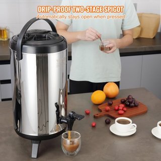 Dispensatore di Bevande Isolato in Acciaio Inox, 2,4 Gal 9,2 L, Distributore Termico Caldo e Freddo con Manico a Rubinetto, Adatto per Tè Caldo, Caffè, Acqua, Ristorante...