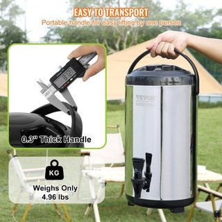 Dispensatore di Bevande Isolato in Acciaio Inox, 2,4 Gal 9,2 L, Distributore Termico Caldo e Freddo con Manico a Rubinetto, Adatto per Tè Caldo, Caffè, Acqua, Ristorante...