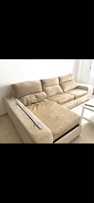 Sofá Chaiselongue Beige Tela Con canapé almacenaj