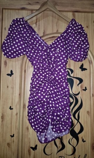 Vestido Zara Morado Lunares Drapeado
