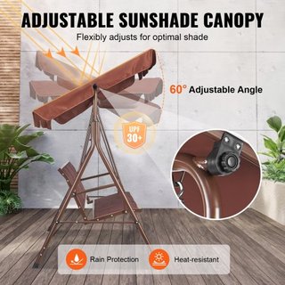 Silla Colgante de Patio para 3 Personas, Silla Colgante de Patio Exterior con Dosel Ajustable, Silla de Porche con Descansabrazos, Tela Teslin y Estructura de Acero Aleado, para Balcón, Jardín, Pa...