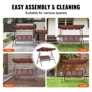 Silla Colgante de Patio para 3 Personas, Silla Colgante de Patio Exterior con Dosel Ajustable, Silla de Porche con Descansabrazos, Tela Teslin y Estructura de Acero Aleado, para Balcón, Jardín, Pa...