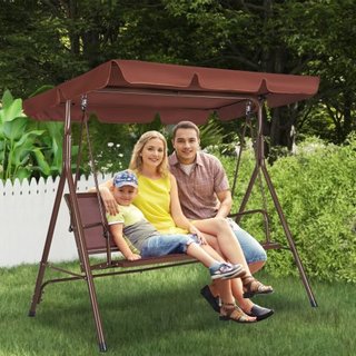 Silla Colgante de Patio para 3 Personas, Silla Colgante de Patio Exterior con Dosel Ajustable, Silla de Porche con Descansabrazos, Tela Teslin y Estructura de Acero Aleado, para Balcón, Jardín, Pa...