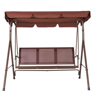 Silla Colgante de Patio para 3 Personas, Silla Colgante de Patio Exterior con Dosel Ajustable, Silla de Porche con Descansabrazos, Tela Teslin y Estructura de Acero Aleado, para Balcón, Jardín, Pa...