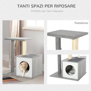 Árbol Rascador Multinivel para Gatos y Gatitos con Cama y Columna de Cuerda de Sisal, Gris, 59 X 39 X 62Cm