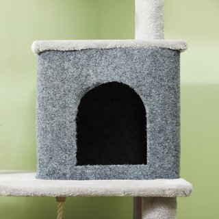 Árbol Rascador Multinivel Alto 132 Cm, Gimnasio para Gatos con Casita, Cama para Gatos, Postes Rascadores, Plataforma, Cepillo y Pelota, Dispositivo Antivuelco, Gris Claro