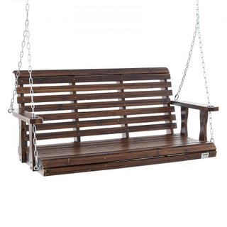 Hamaca de Madera de 4.5 pies, hamaca de patio para patio y jardín, capacidad de carga mejorada de 880 lbs, banco de hamaca de alta resistencia con cadenas colgantes para exteriores, marrón carbonizado