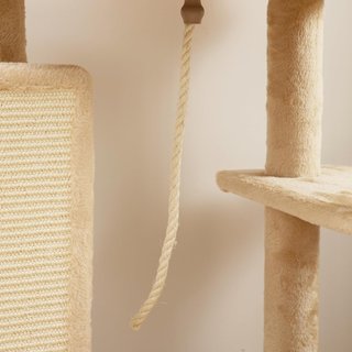 Árbol Rascador Multinivel Alto 132 Cm, Gimnasio para Gatos con Casita, Cama para Gatos, Postes Rascadores, Plataforma, Cepillo y Pelota, Dispositivo Antivuelco, Beige