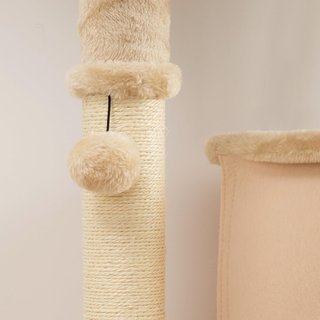 Árbol Rascador Multinivel Alto 132 Cm, Gimnasio para Gatos con Casita, Cama para Gatos, Postes Rascadores, Plataforma, Cepillo y Pelota, Dispositivo Antivuelco, Beige