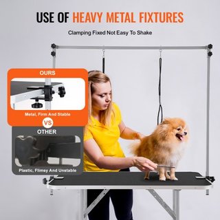 Mesa de Grooming para Mascotas con Dos Brazos y Abrazadera, Estación de Grooming para Perros de 117 cm, Soporte de Grooming Plegable para Perros Medianos y Pequeños, Incluye Dos Sujetadores de Cad...
