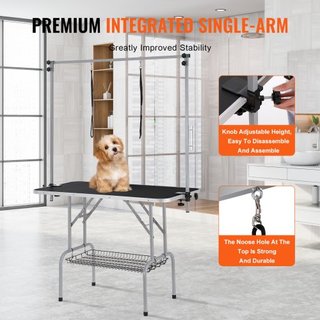 Mesa de Grooming para Mascotas con Dos Brazos y Abrazadera, Estación de Grooming para Perros de 117 cm, Soporte de Grooming Plegable para Perros Medianos y Pequeños, Incluye Dos Sujetadores de Cad...