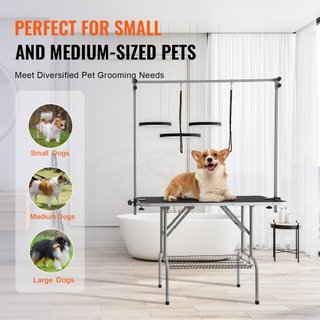 Mesa de Grooming para Mascotas con Dos Brazos y Abrazadera, Estación de Grooming para Perros de 117 cm, Soporte de Grooming Plegable para Perros Medianos y Pequeños, Incluye Dos Sujetadores de Cad...