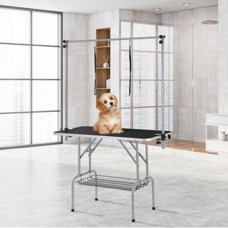 Mesa de Grooming para Mascotas con Dos Brazos y Abrazadera, Estación de Grooming para Perros de 117 cm, Soporte de Grooming Plegable para Perros Medianos y Pequeños, Incluye Dos Sujetadores de Cad...