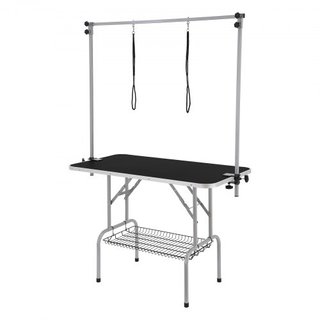 Mesa de Grooming para Mascotas con Dos Brazos y Abrazadera, Estación de Grooming para Perros de 117 cm, Soporte de Grooming Plegable para Perros Medianos y Pequeños, Incluye Dos Sujetadores de Cad...