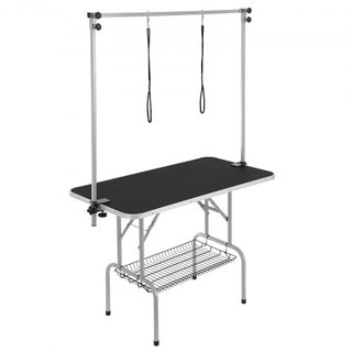 Mesa de Grooming para Mascotas con Dos Brazos y Abrazadera, Estación de Grooming para Perros de 117 cm, Soporte de Grooming Plegable para Perros Medianos y Pequeños, Incluye Dos Sujetadores de Cad...