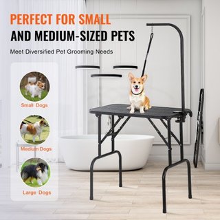 Mesa de Grooming para Mascotas con Brazo y Abrazadera, Estación de Grooming para Perros de 808 x 460 mm, Soporte de Grooming Plegable para Perros Medianos y Pequeños, Soporte para Caderas Sin Sent...