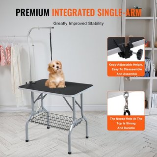 Mesa de Grooming para Mascotas con Brazo y Abrazadera, Estación de Grooming para Perros de 915 x 610mm, Soporte de Grooming Plegable para Perros Medianos y Pequeños, Soporte para Caderas Sin Senta...