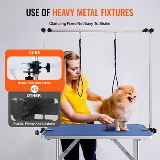 Mesa de Aseo para Mascotas con Dos Brazos y Abrazadera, Estación de Aseo para Perros de 915 x 610 mm, Soporte de Aseo Plegable para Perros Medianos y Pequeños, Incluye Dos Sujetadores de Cadera Si...