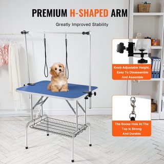Mesa de Aseo para Mascotas con Dos Brazos y Abrazadera, Estación de Aseo para Perros de 915 x 610 mm, Soporte de Aseo Plegable para Perros Medianos y Pequeños, Incluye Dos Sujetadores de Cadera Si...